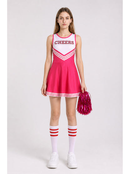 Pink Sleeveless Striped CHEERS Cheerleading Dress