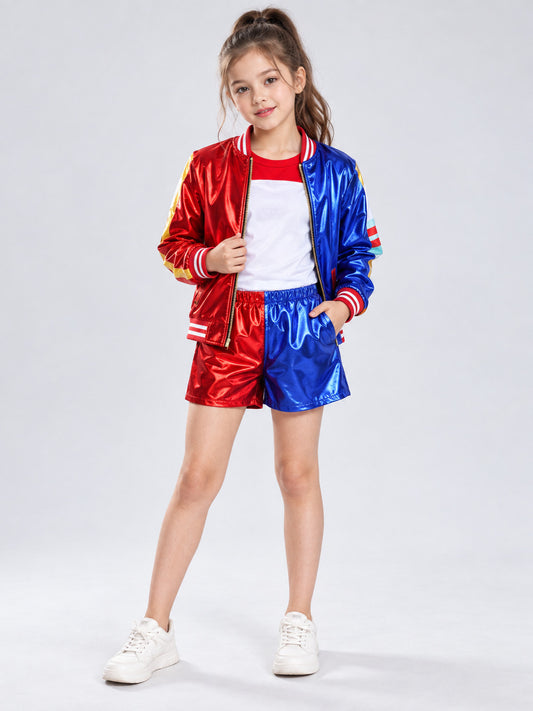 Red and blue cosplay costume: jacket, T-shirt, shorts
