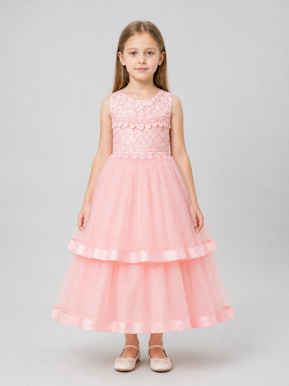 Girls’ Long Princess Dress with Lace and Tulle on-model view