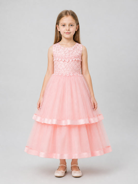 Girls’ Long Princess Dress with Lace and Tulle on-model view