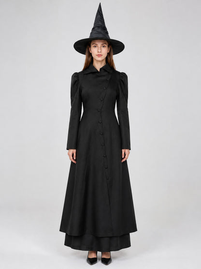 Witch Costume with Coat, Skirt, and Pointed Hat on-model view