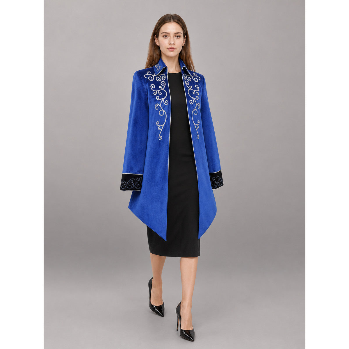 Long blue carnival cape with embroidery