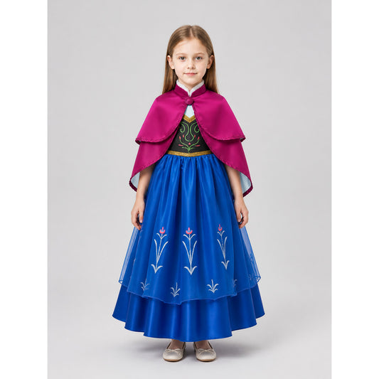 Elsa Costume with Purple Cape and Blue Full Skirt on-model view