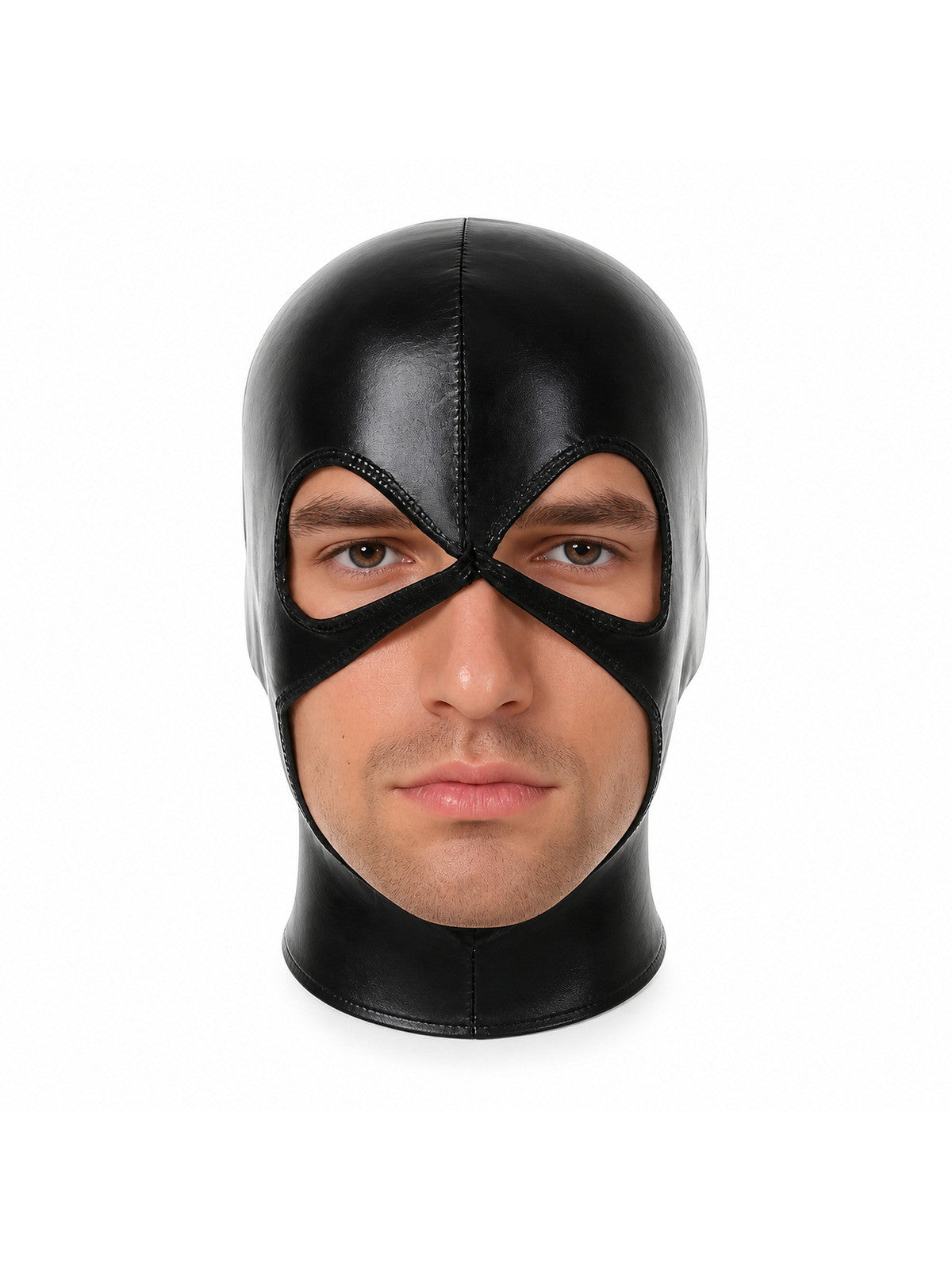 Men Cosplay Face Mask Faux Leather Unisex Wet-Look Headgear Open Eyes and Mouth main product view