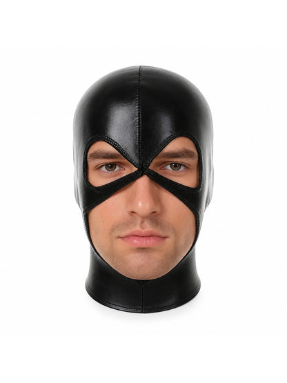 Men Cosplay Face Mask Faux Leather Unisex Wet-Look Headgear Open Eyes and Mouth main product view