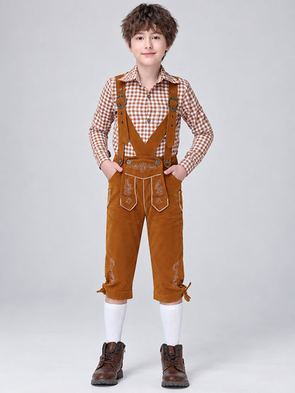 Kids' Plaid Bavarian-Style Costume with Embroidery