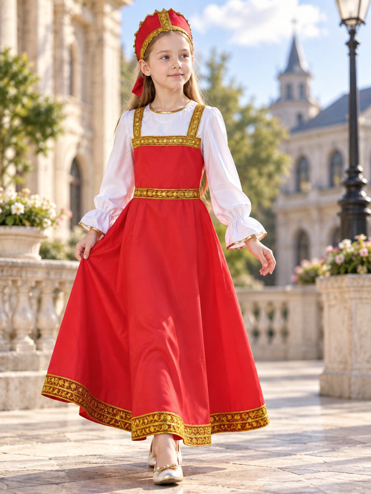 Red-and-White Cosplay Dress Costume with Headpiece main product view