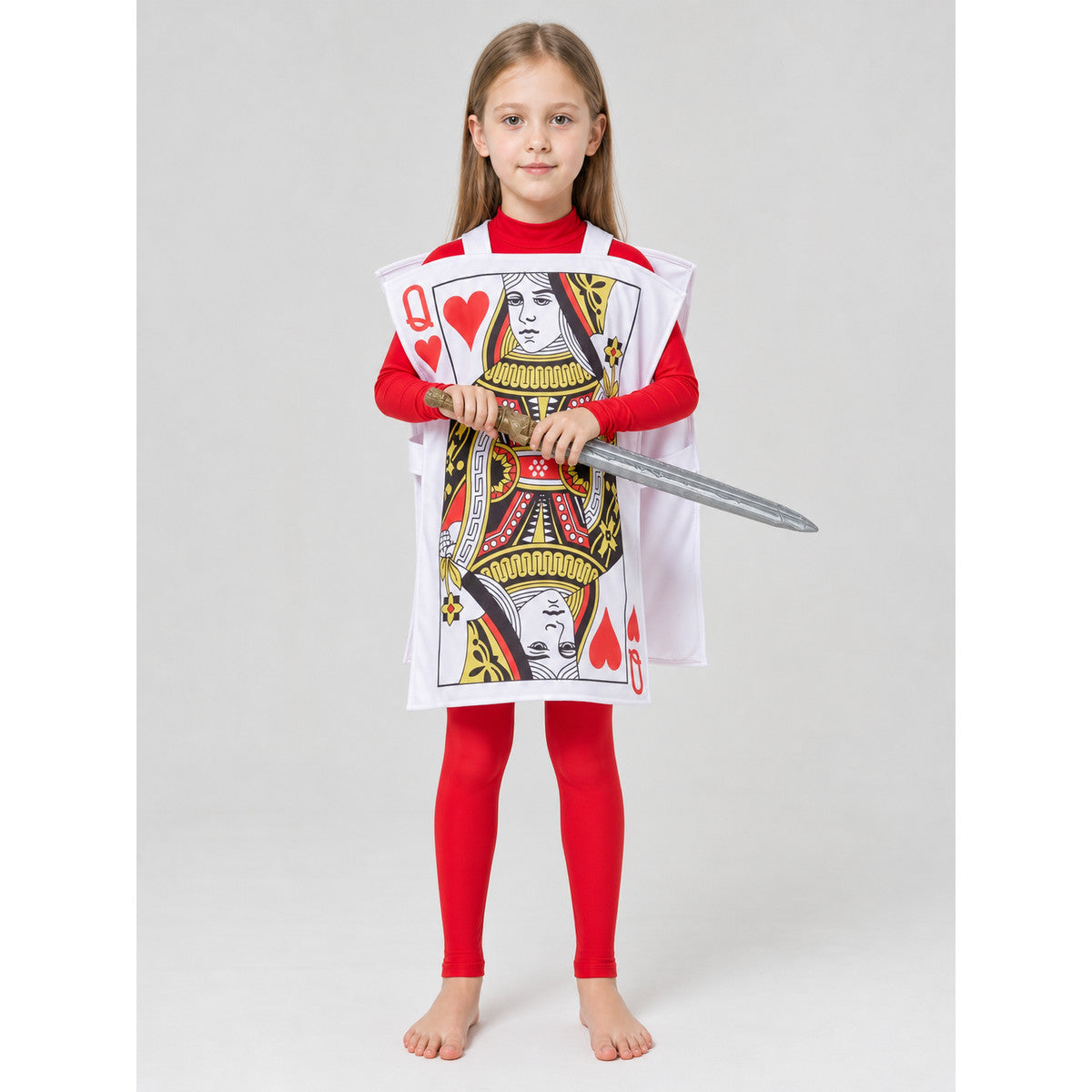 Red Q Playing Card Cape for Parties on-model view