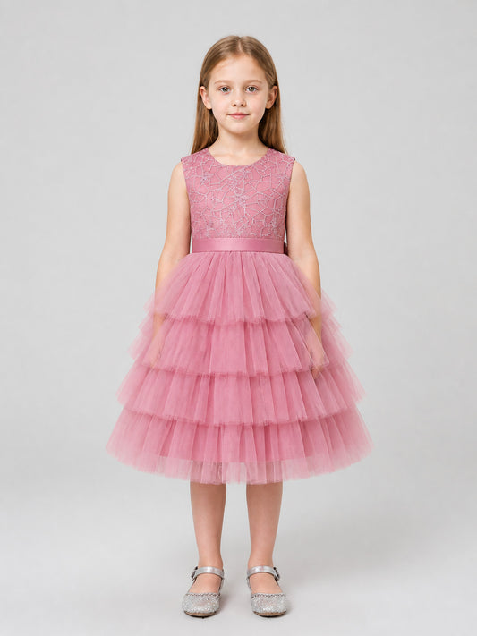 Sleeveless Sequin Tutu Dress for Birthday Celebrations on-model view