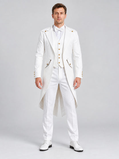 Long white tailcoat with lapels and gold buttons