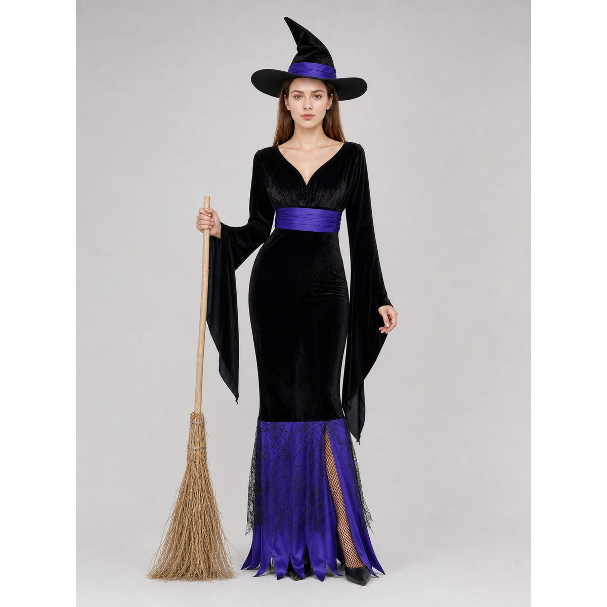 Witch Costume: Dress and Purple Details on-model view