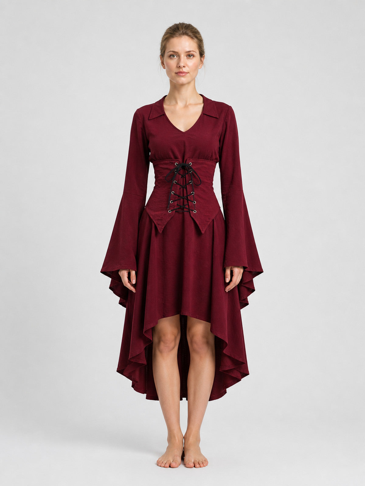 Shirt with Corset Lacing and Asymmetrical Hem on-model view