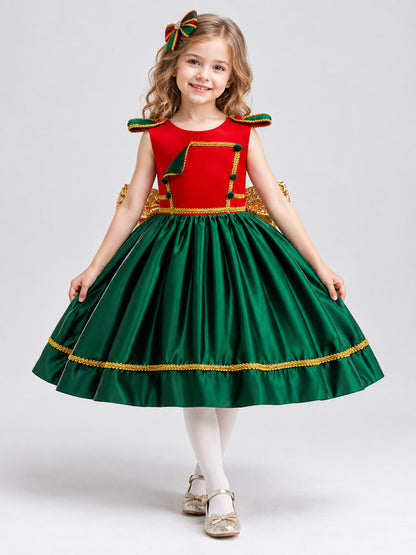 New Year Dress with a Full Skirt and a Gold Bow