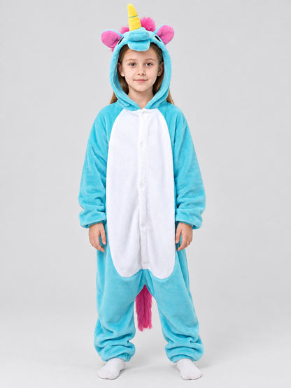 Kids' Flannel Hooded Unicorn Pajama Jumpsuit
