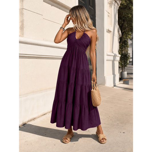 Long V-neck dress with straps