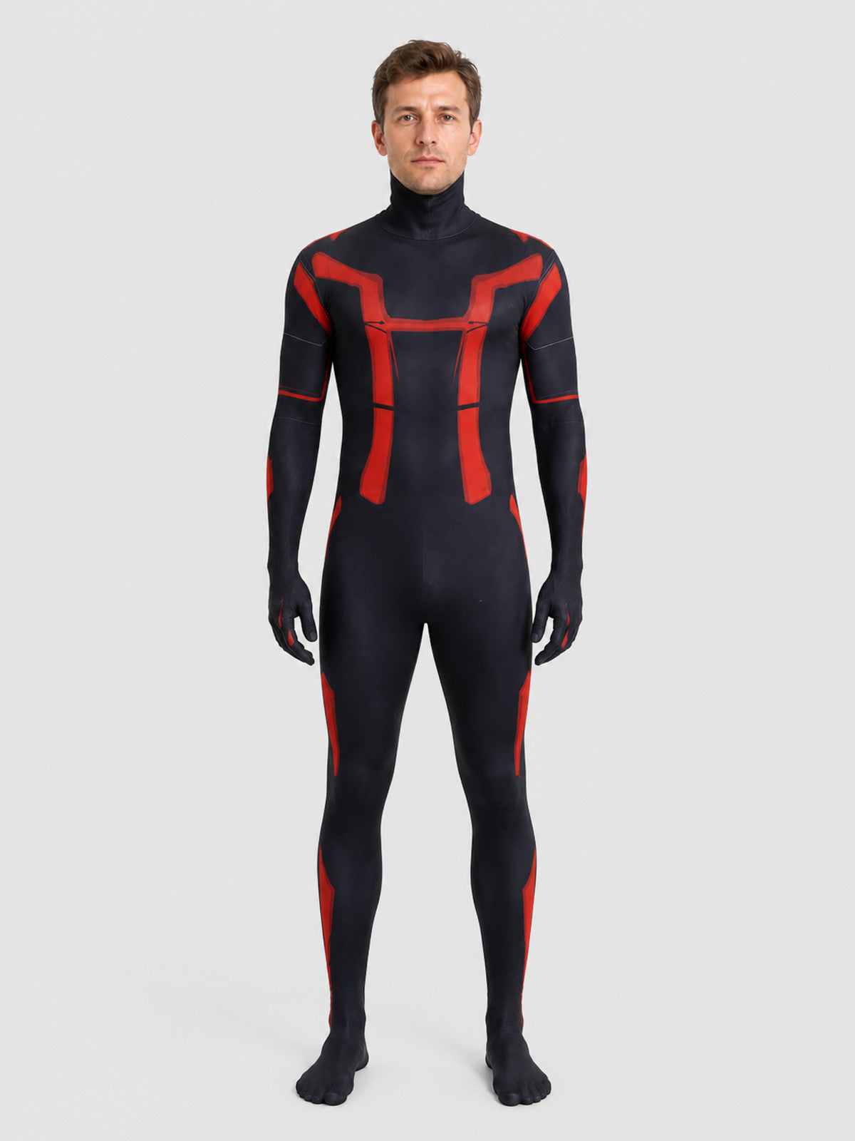 Tron 3 Cosplay Costume: Black and Red Jumpsuit on-model view