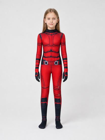 Daredevil Cosplay Jumpsuit, Red and Black, for Halloween on-model view