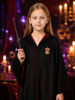 Harry Potter Black Hooded Wizard Robe Costume Set With Crest And Magic Wand