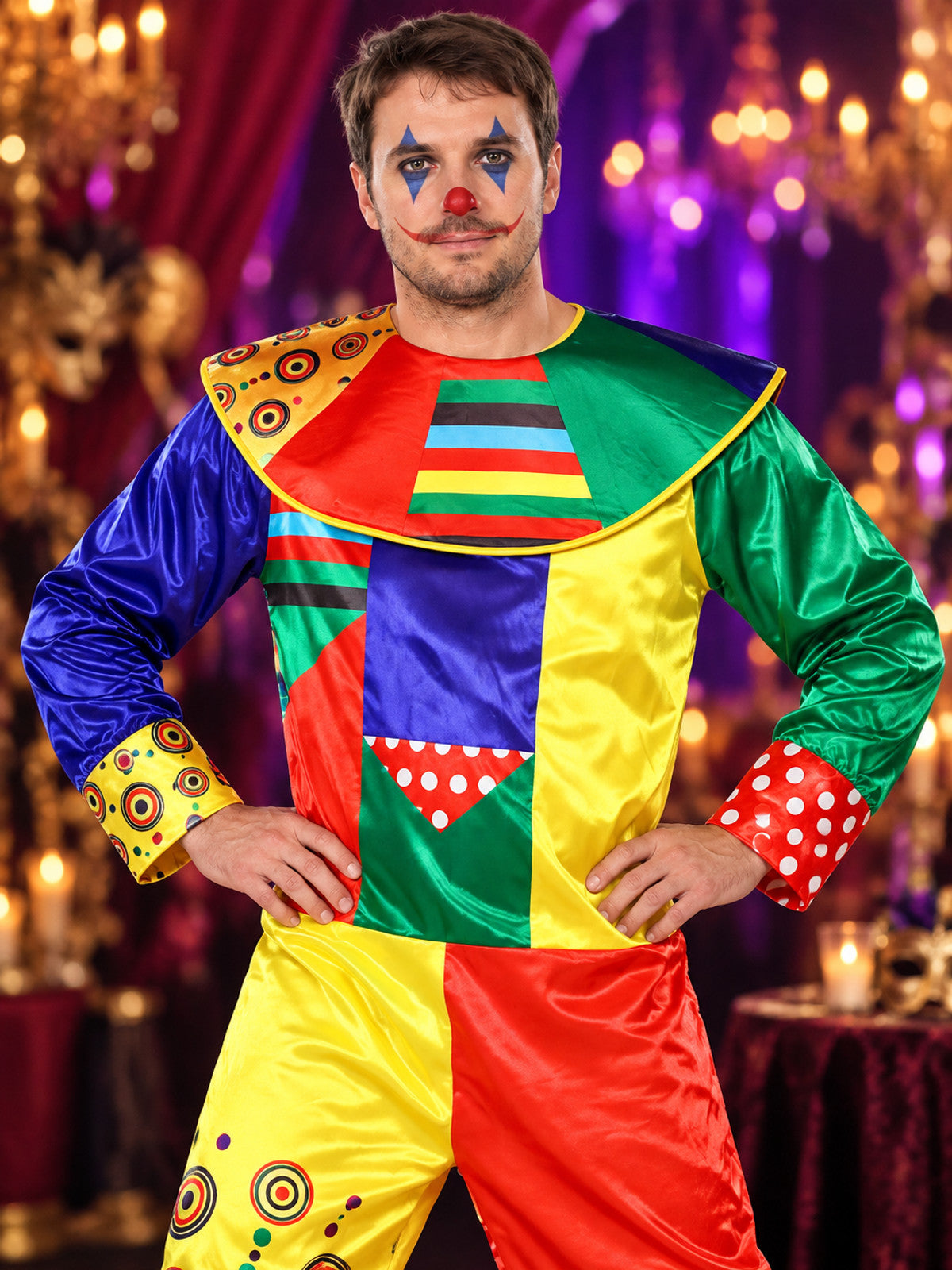 Adult Clown Costume Multicolor with Collar