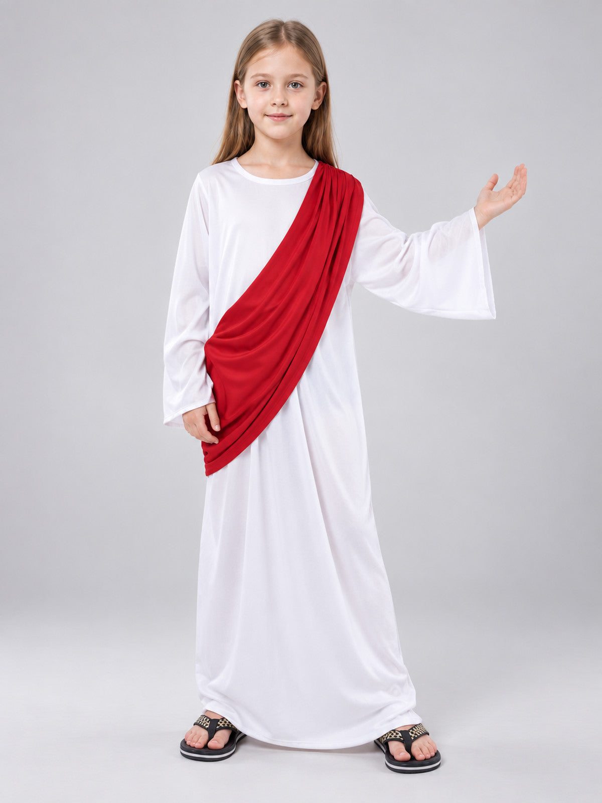 Carnival Costume with White Robe and Red Cape on-model view