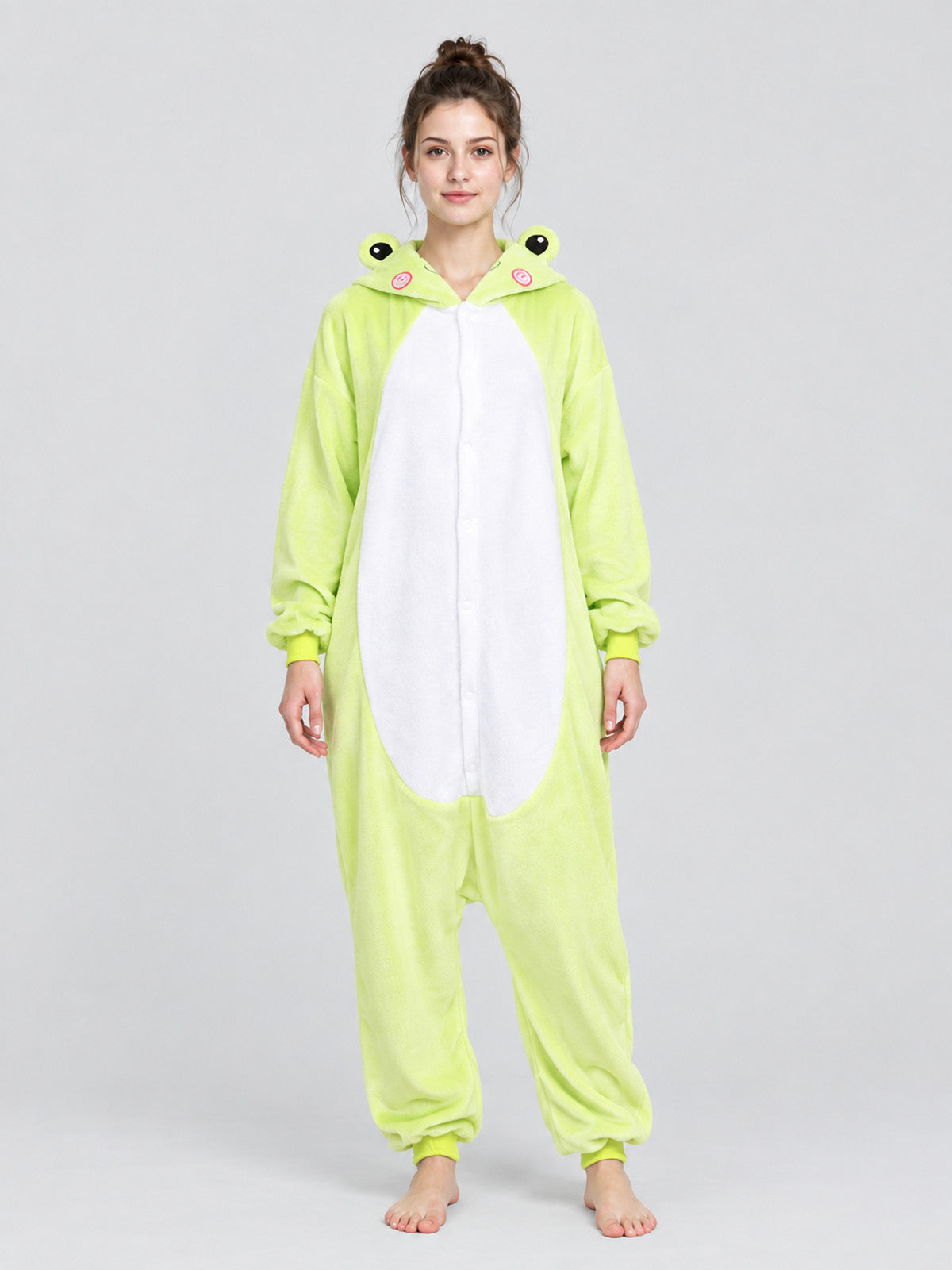 Hooded One-Piece Pajamas with Face Detail, Light Green