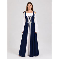 Medieval Dress with White Lacing, Blue and White, S–3XL