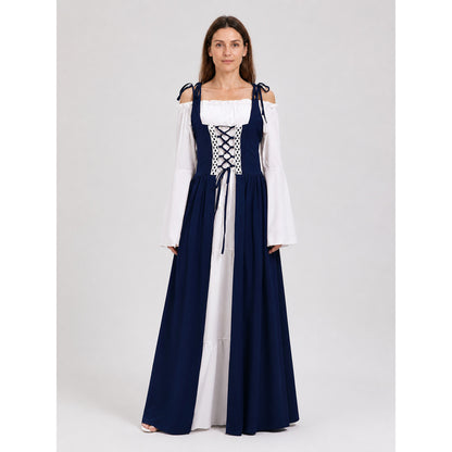Medieval Dress with White Lacing, Blue and White, S–3XL on-model view