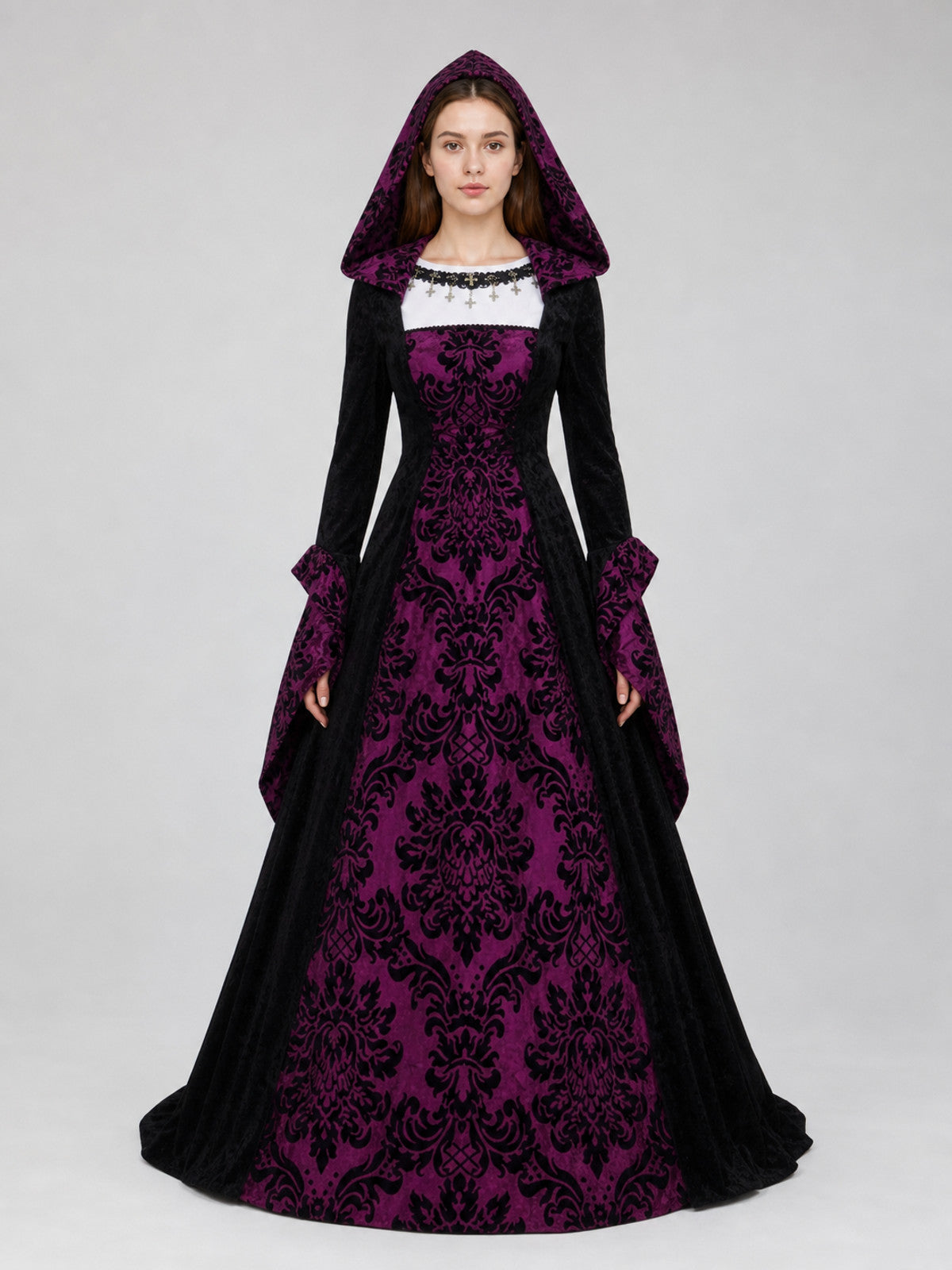 Gothic Hooded Dress with Full Skirt