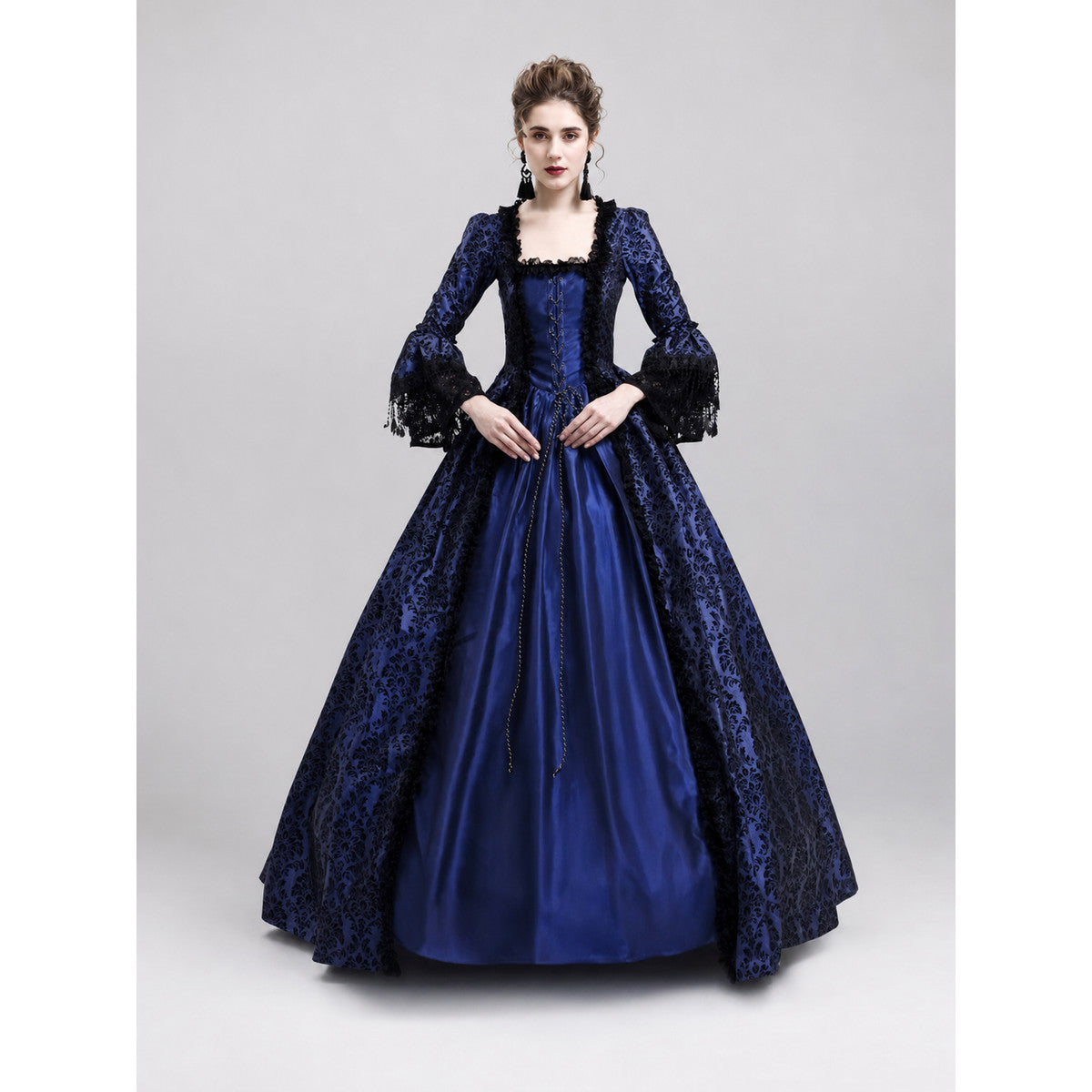 Long Victorian-Style Dress with Lace on-model view