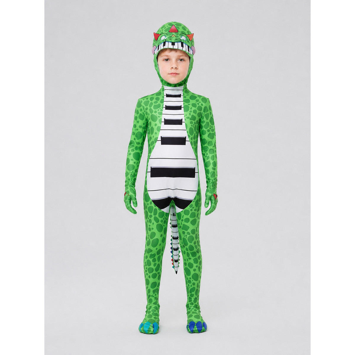 Green Dinosaur Hooded Jumpsuit Costume on-model view