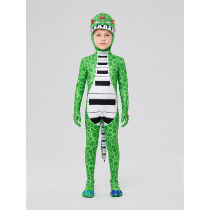 Green Dinosaur Hooded Jumpsuit Costume on-model view