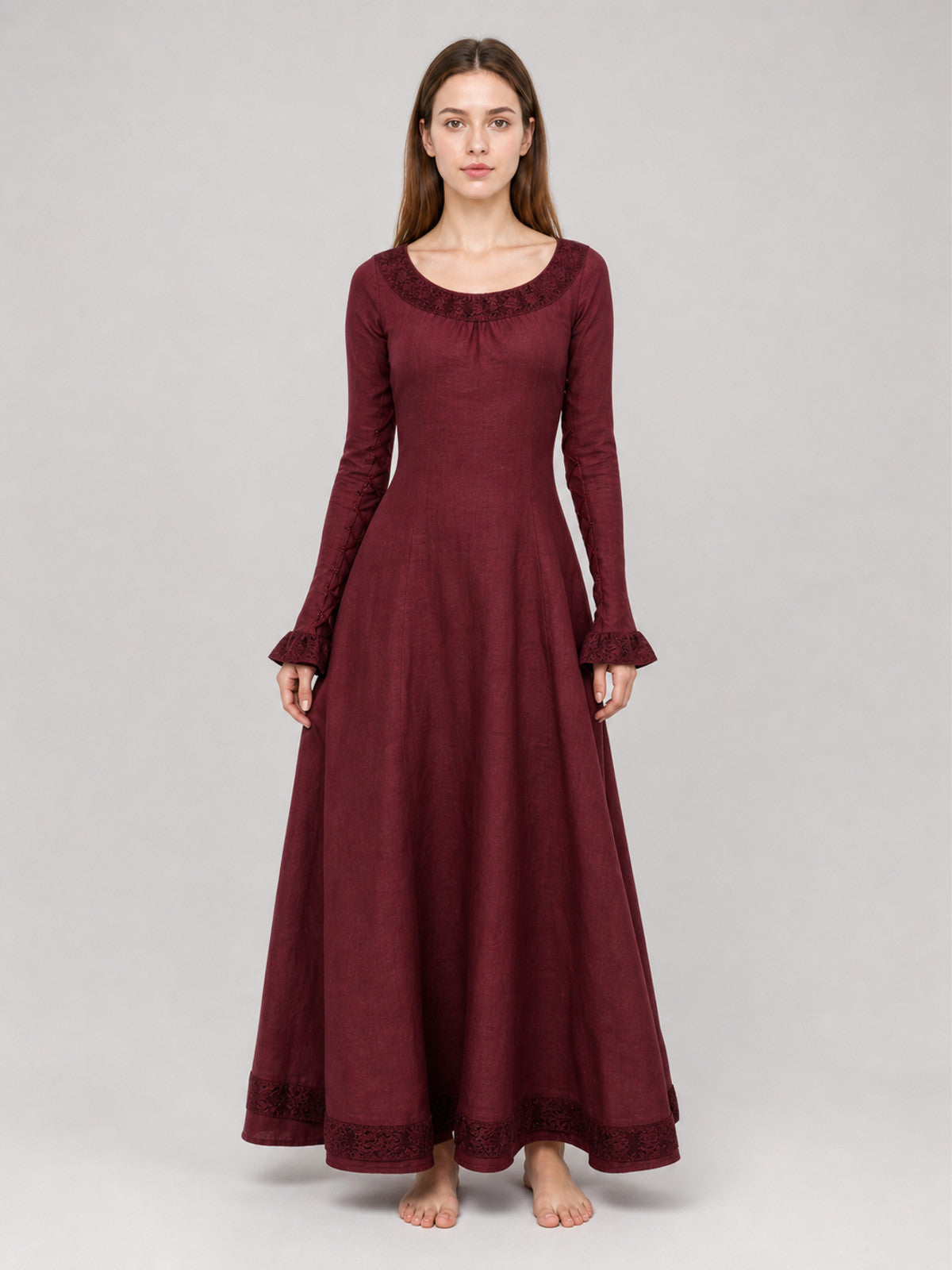 Long-Sleeve Medieval-Style Maxi Dress on-model view