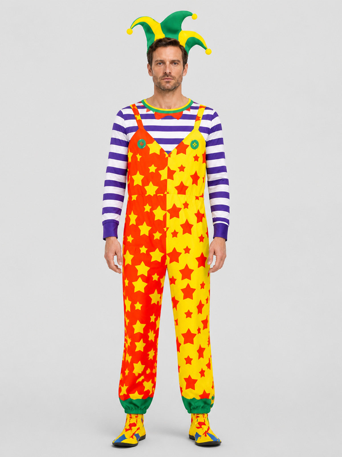 Clown Costume, Jumpsuit and Hat on-model view