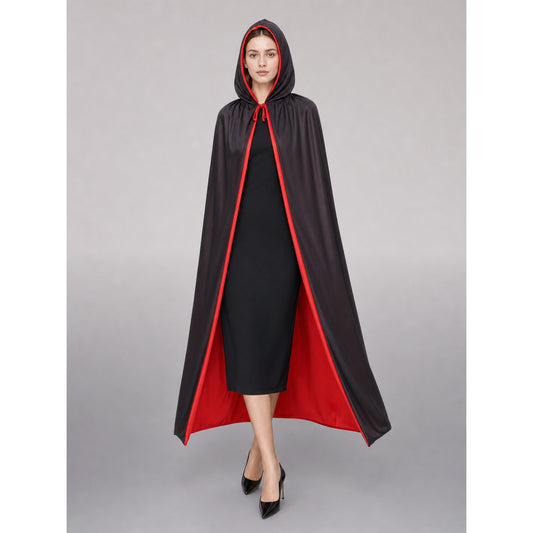 Black-and-Red Hooded Costume Cloak