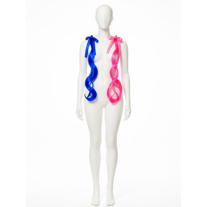 Harley Quinn Hair Extensions, Pink and Blue Wavy Weft with Ribbon and Clip