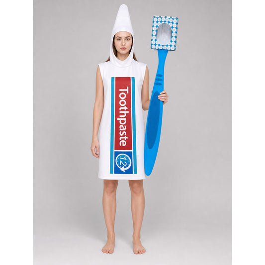 Toothpaste Cosplay Costume, White, Red, and Blue