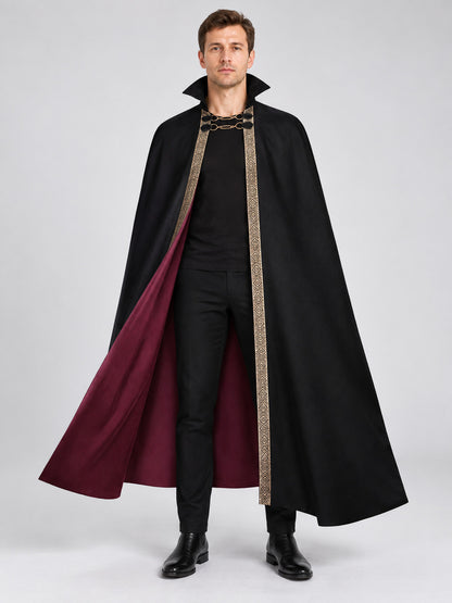 Cape Cloak with Burgundy Lining and High Collar on-model view