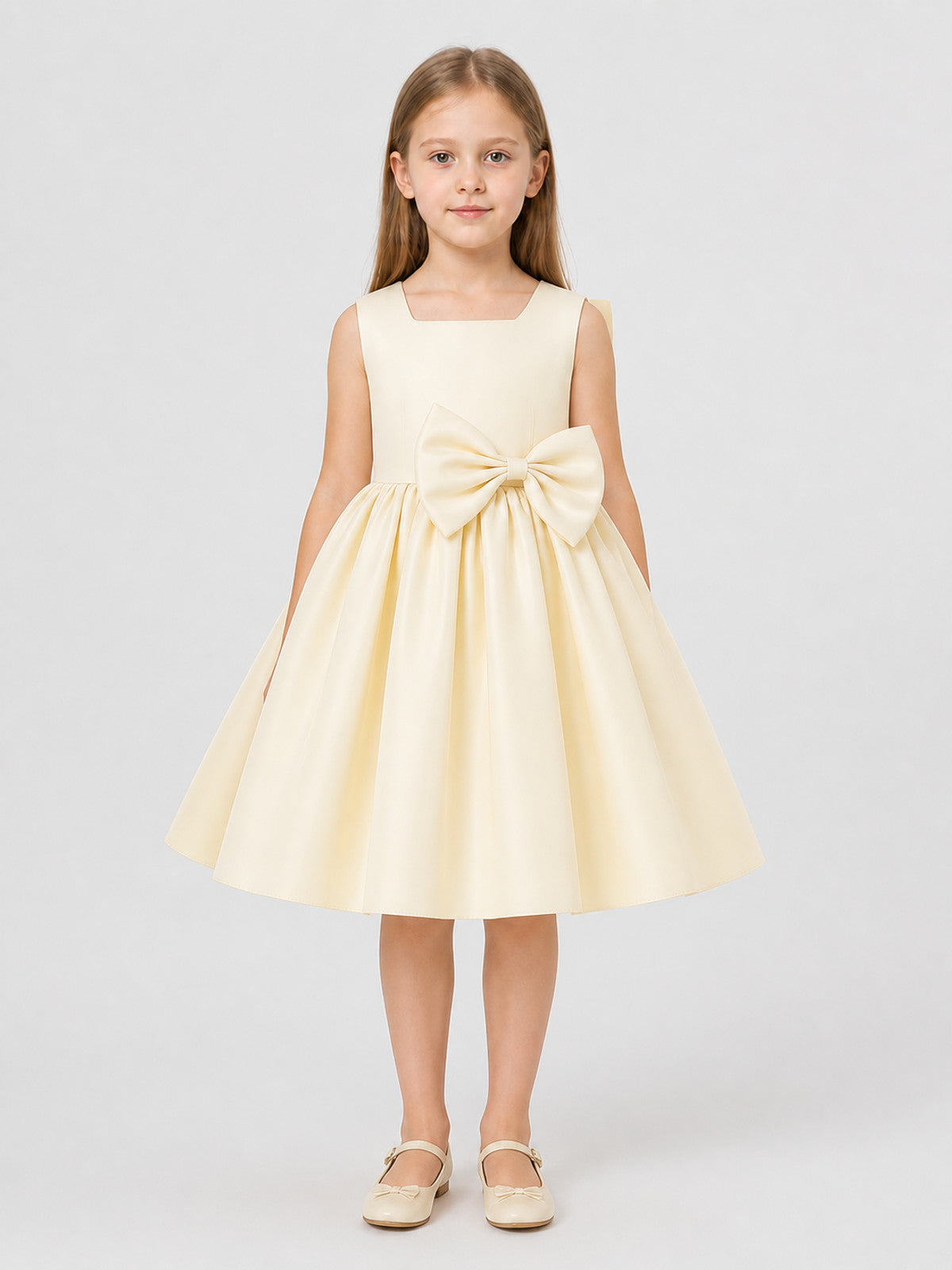 Girls' Formal Princess Dress with Bow and Full Skirt on-model view