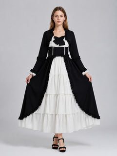 Long Black-and-White Stage Dress with Bow