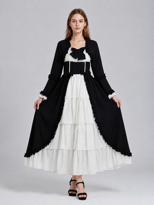 Long Black-and-White Stage Dress with Bow on-model view