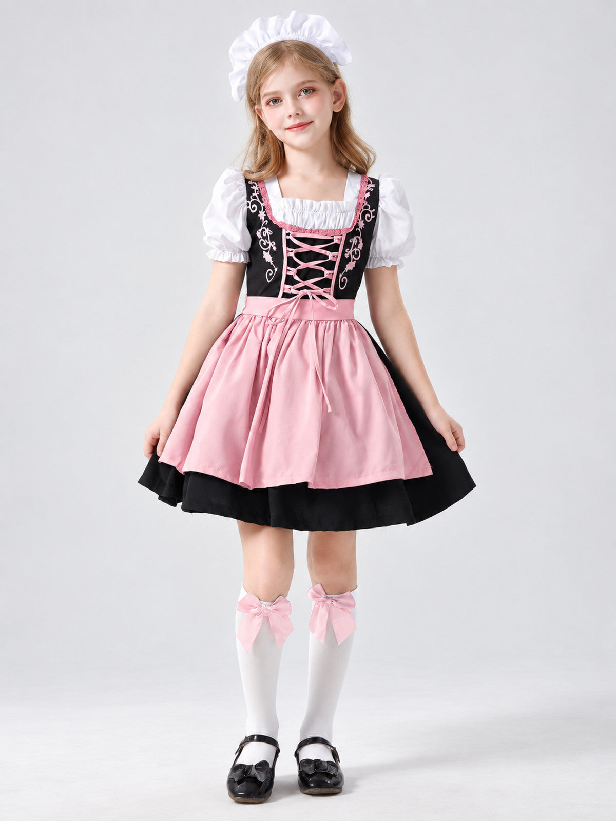 Kids' Dirndl Costume with Pink Apron and Tights