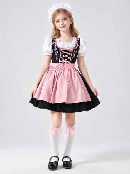 Kids' Dirndl Costume with Pink Apron and Tights