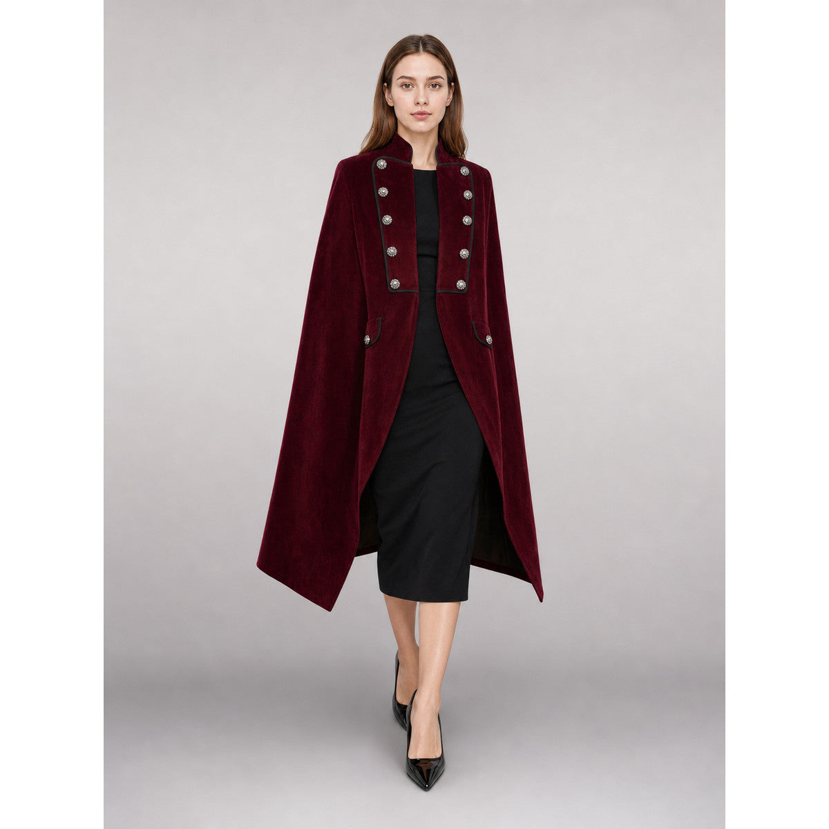 Costume Tailcoat in Burgundy with Black Lapels front view