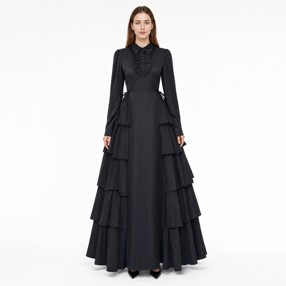 Black Gothic Dress with Ruffles and Lacing
