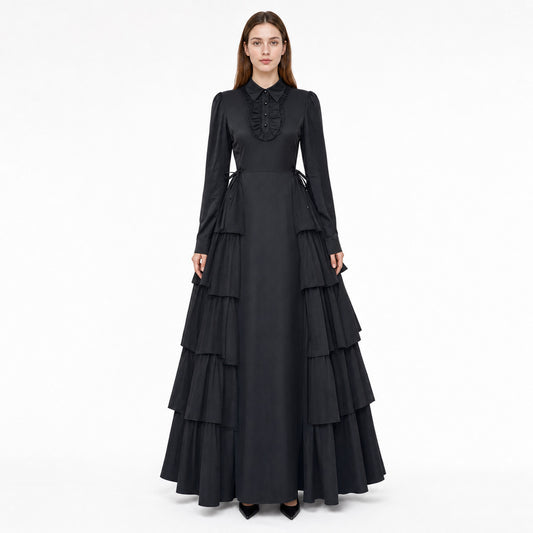 Black Gothic Dress with Ruffles and Lacing
