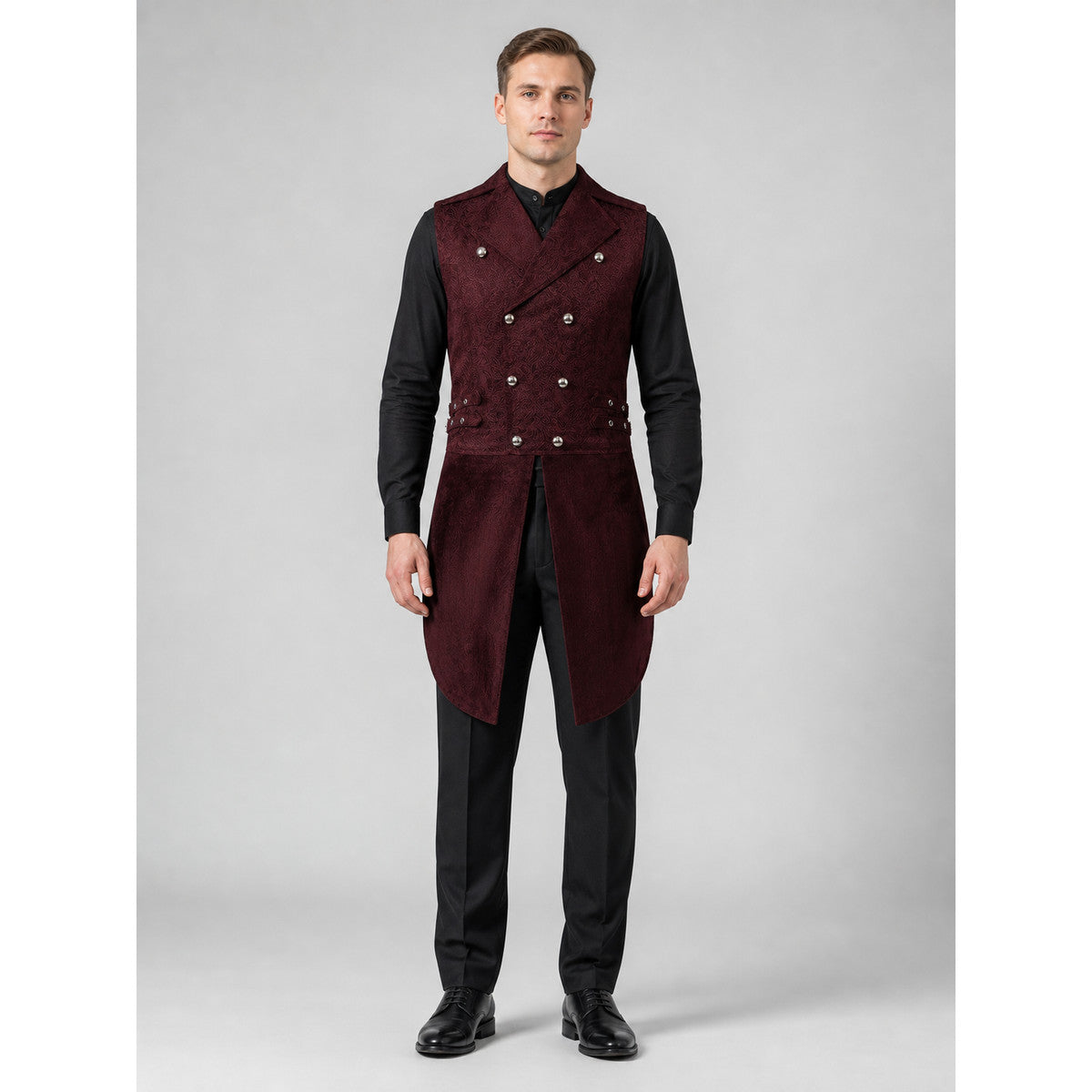 Victorian-Style Suit Vest, Wine on-model view