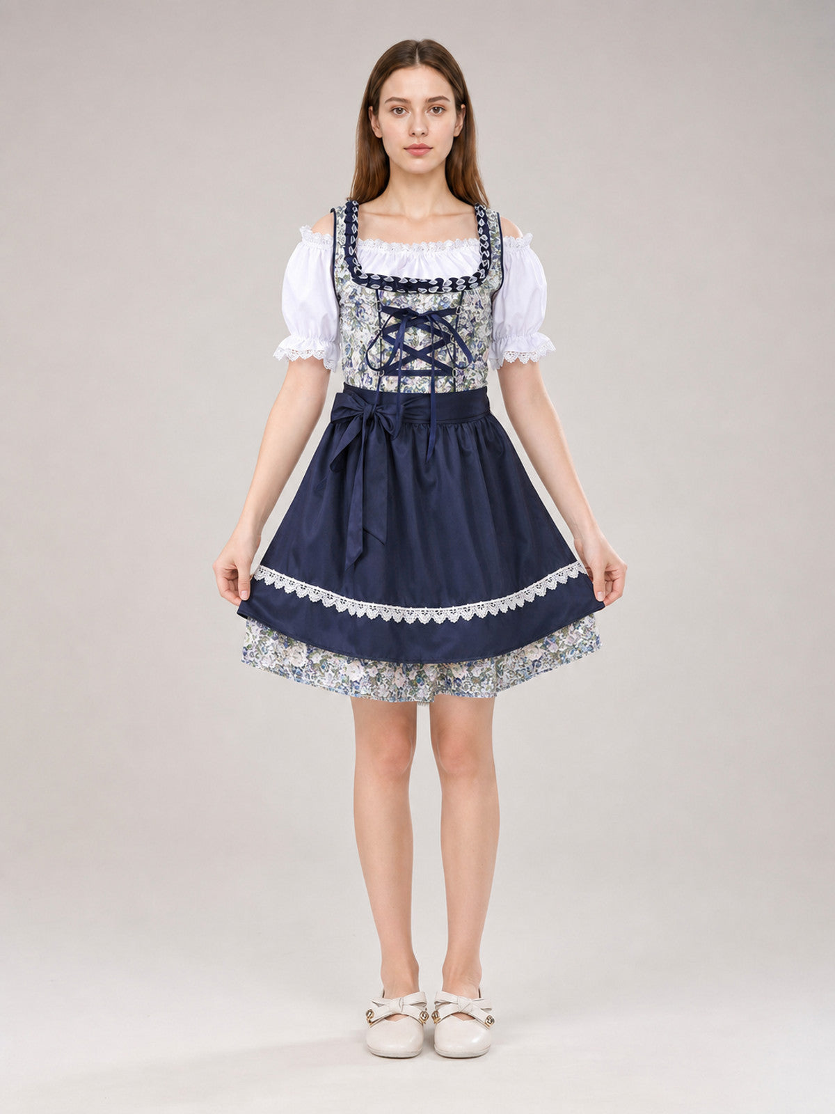 Traditional Bavarian-Style Dress with Apron on-model view