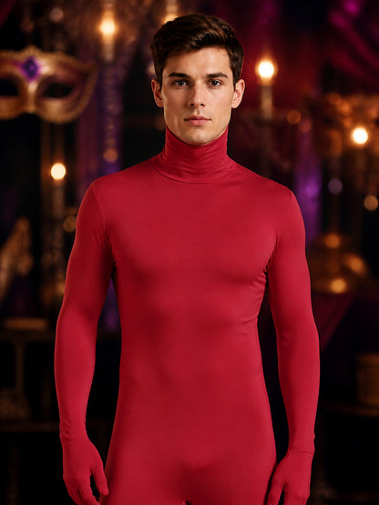 Kids Wine Red Zentai Jumpsuit Halloween Cosplay Costume, Stretch Full-Body on-model view