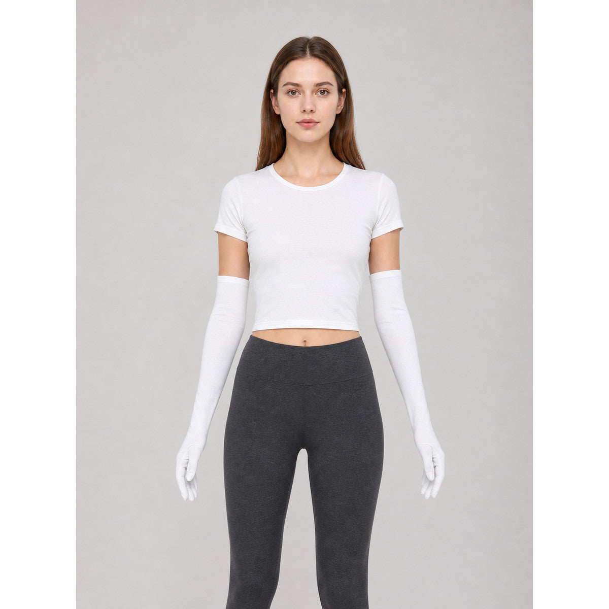 Long White Gloves with Covered Fingers