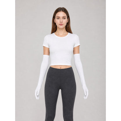 Long White Gloves with Enclosed Fingers front view